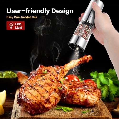 Advanfam Electric Pepper Salt Grinder Set with LED Light