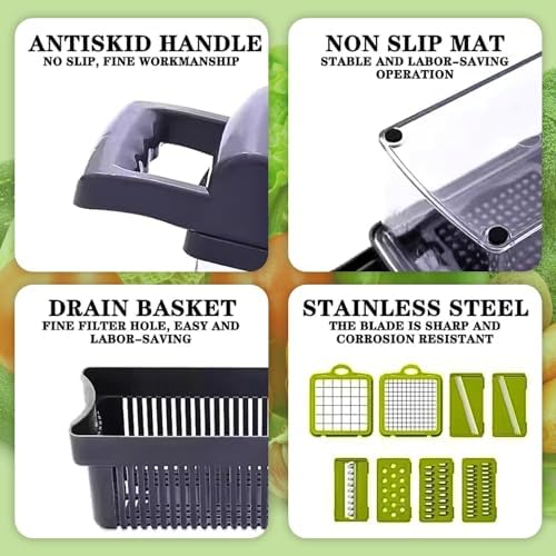 Quick Sync 16-in-1 Vegetable Chopper with 8 Blades and Safety Gloves