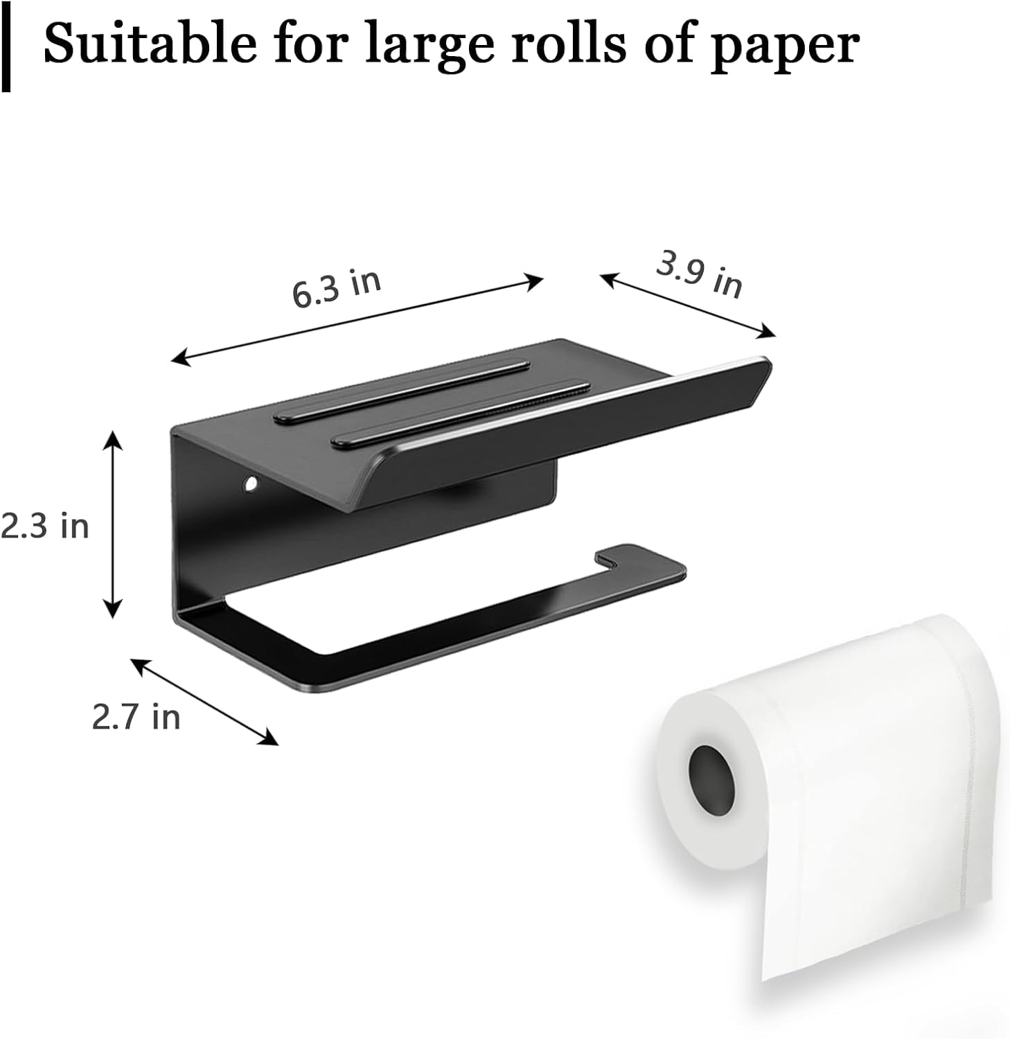 Matte Black Toilet Paper Holder with Bathroom Shelf