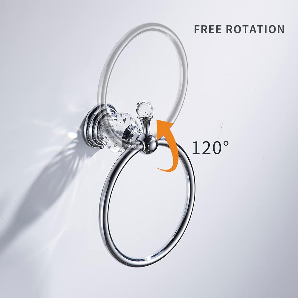 WOLIBEER Chrome Towel Ring with Crystal Balls