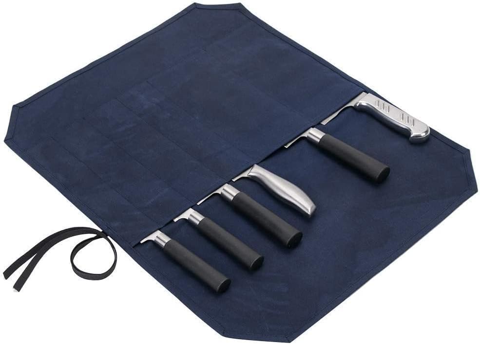 QCWN Waxed Canvas Knife Roll Bag with 6 Slots