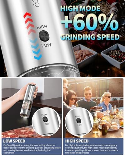 CIRCLE JOY Rechargeable Pepper Mill with Adjustable Coarseness and LED Light