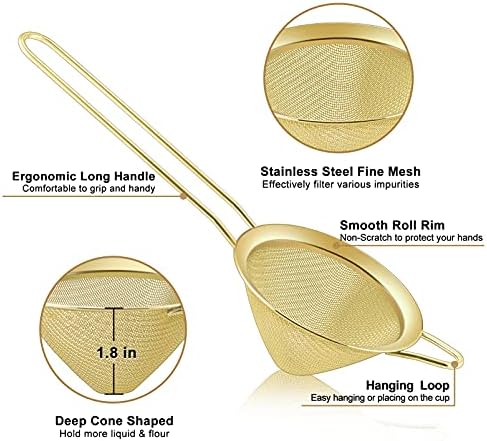 TeamFar Fine Mesh Strainer Set of 2 Gold