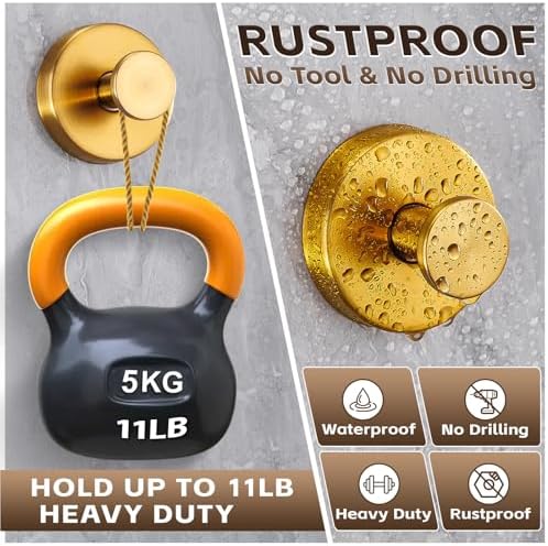 Supopular Reusable Suction Cup Hooks - Heavy Duty 22 Brushed Gold
