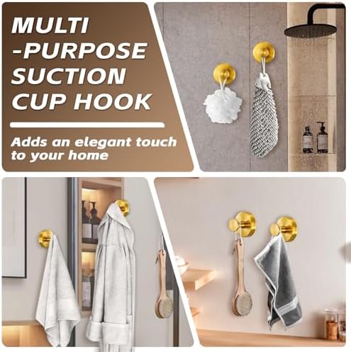 Supopular Reusable Suction Cup Hooks - Heavy Duty 22 Brushed Gold