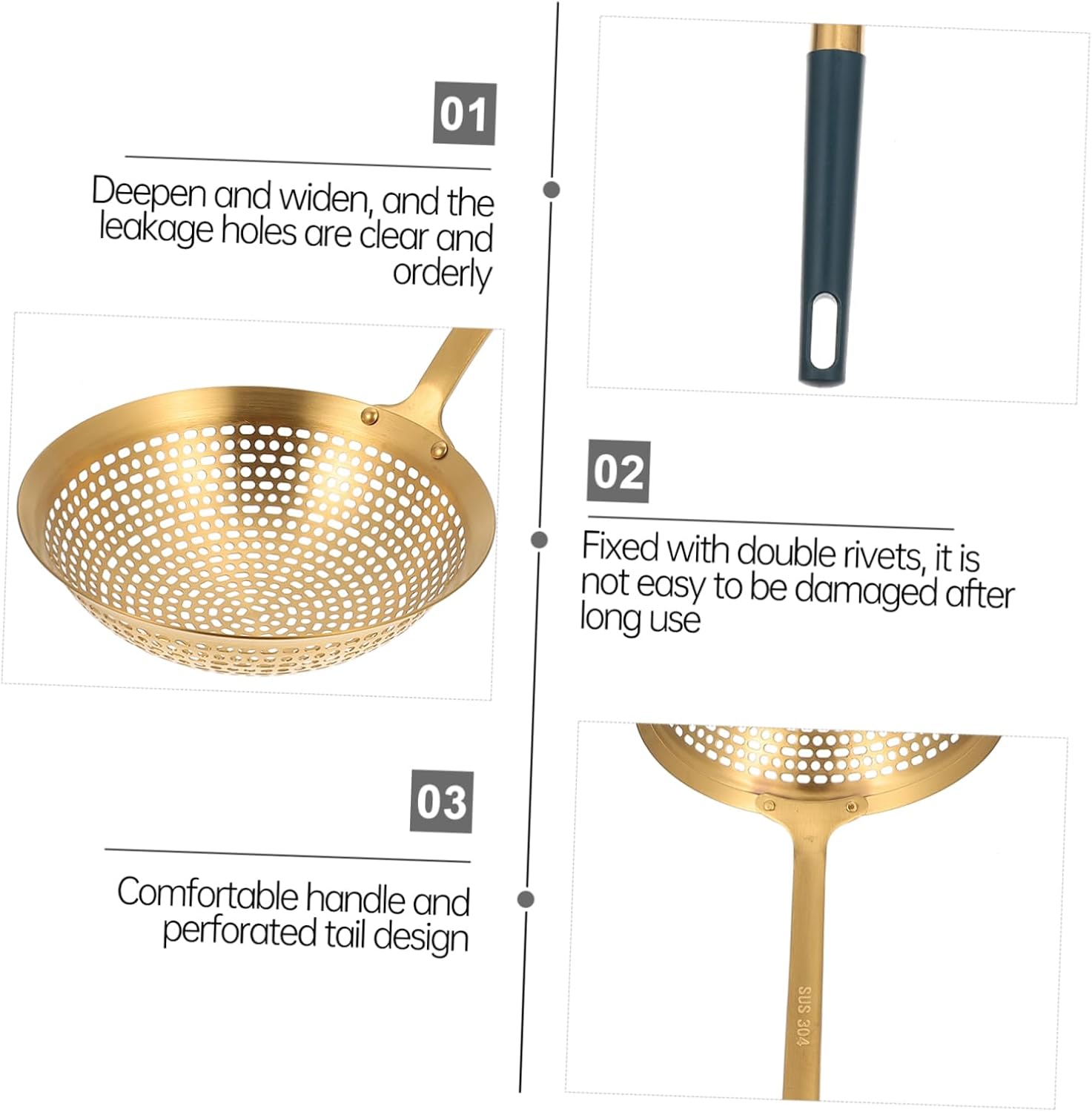 IMIKEYA Stainless Steel Skimmer with Long Handle