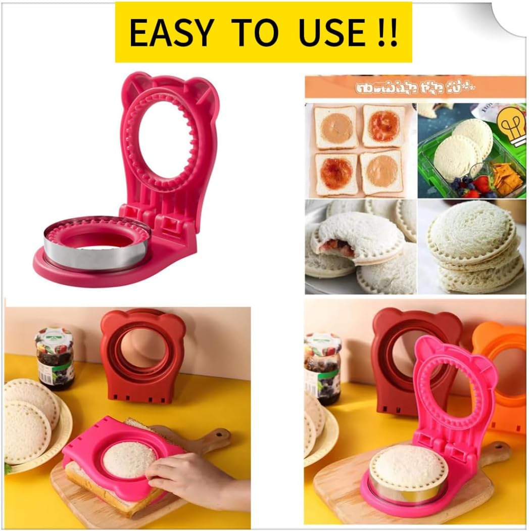 CHICHAUS Uncrustable Sandwich Maker with 37 Inch Circle Cutter and Sealer Rose Red