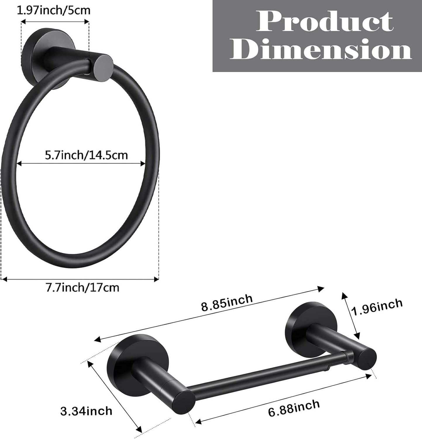 Matte Black Towel Ring and Paper Holder Set