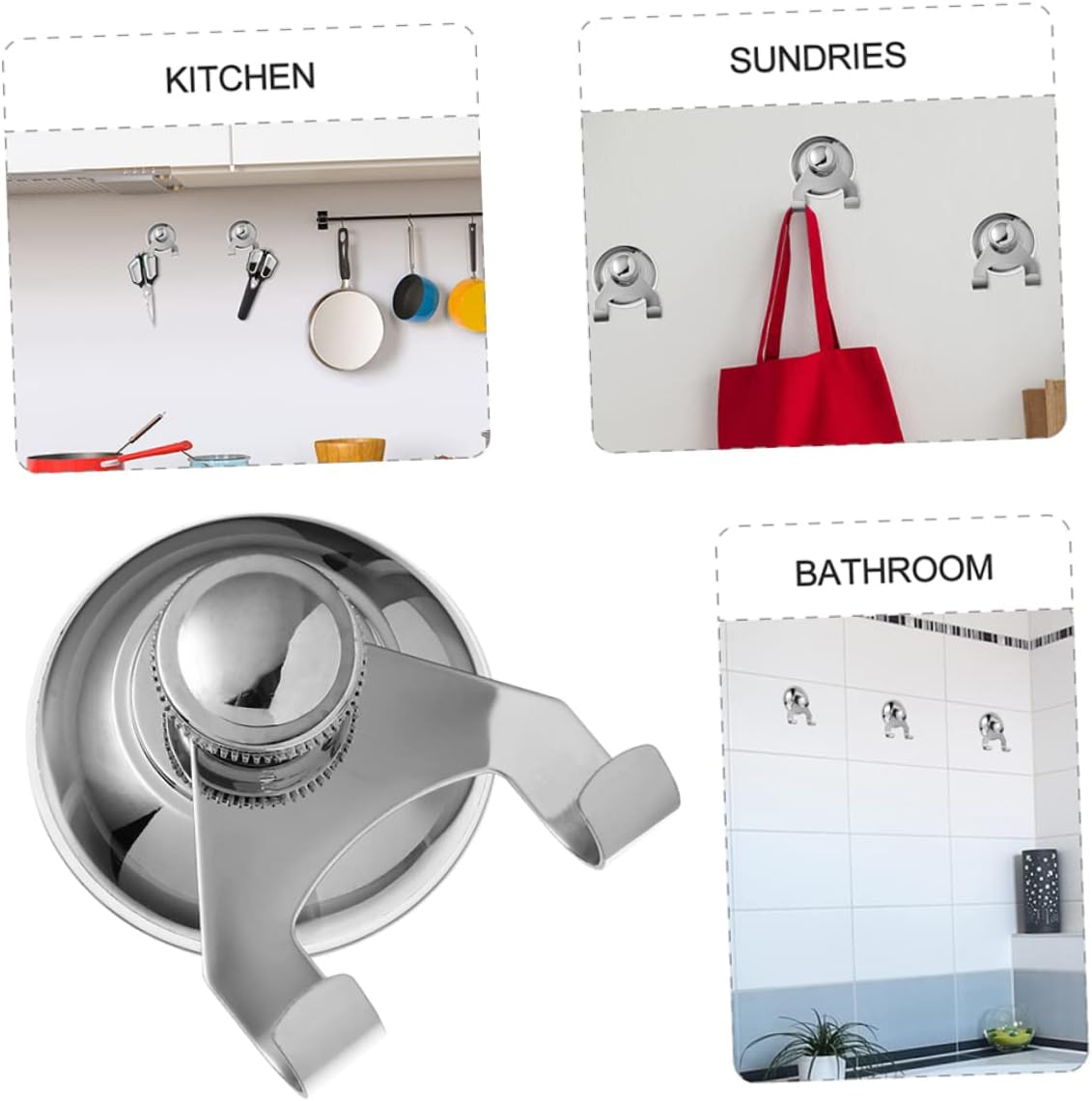 Parliky Stainless Steel Suction Cup Shower Hooks Bathroom Organizer