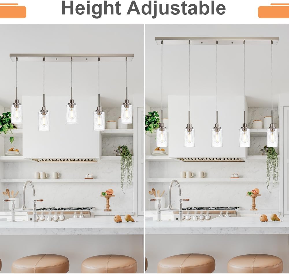 TODOLUZ 5-Light Farmhouse Chandelier with Brushed Nickel and Seeded Glass Shades