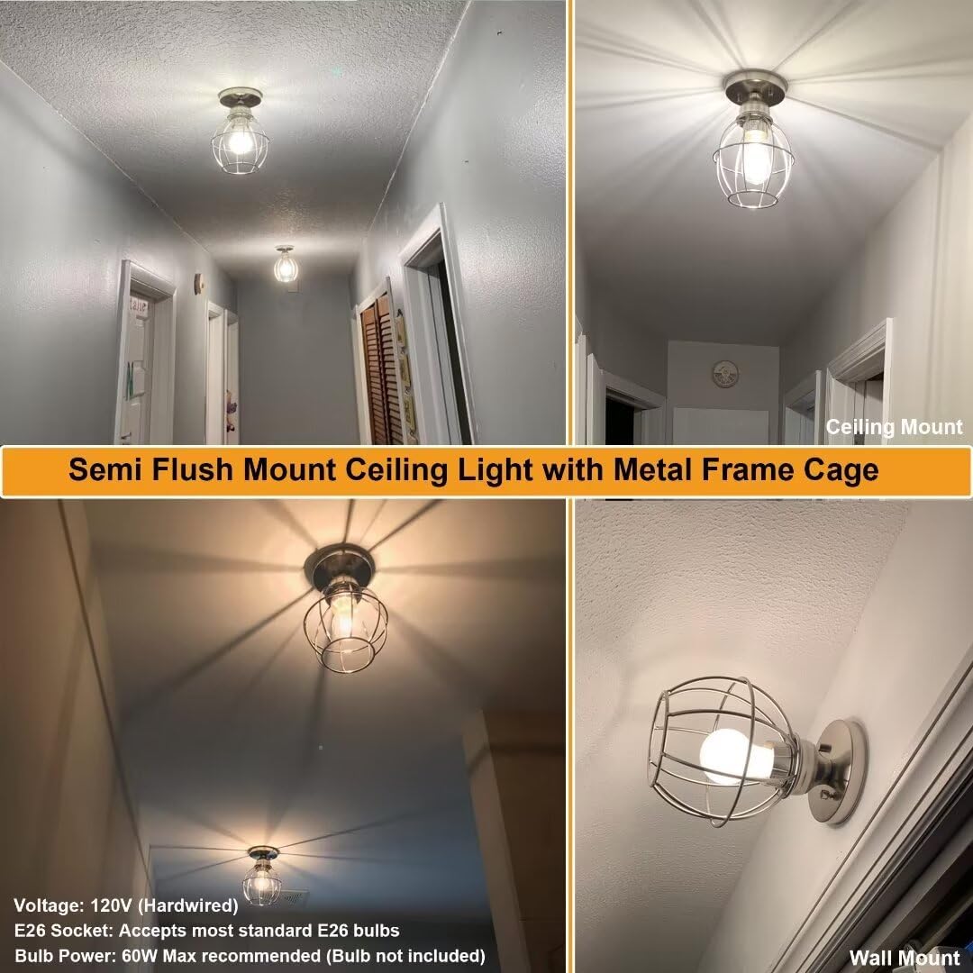 GRUENLICH Semi Flush Mount Ceiling Light with Nickel Finish