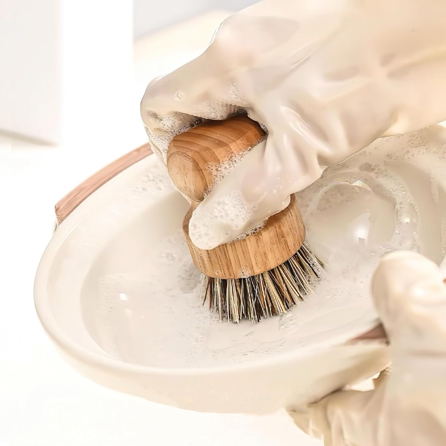 Nokiils 2 Pack Round Wooden Dish Brush Set