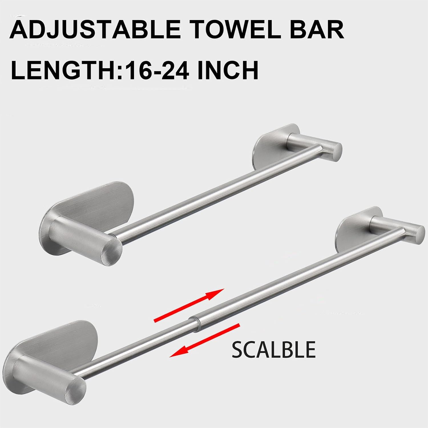 TocTen Self Adhesive Towel Bar - Adjustable 16-24 inches