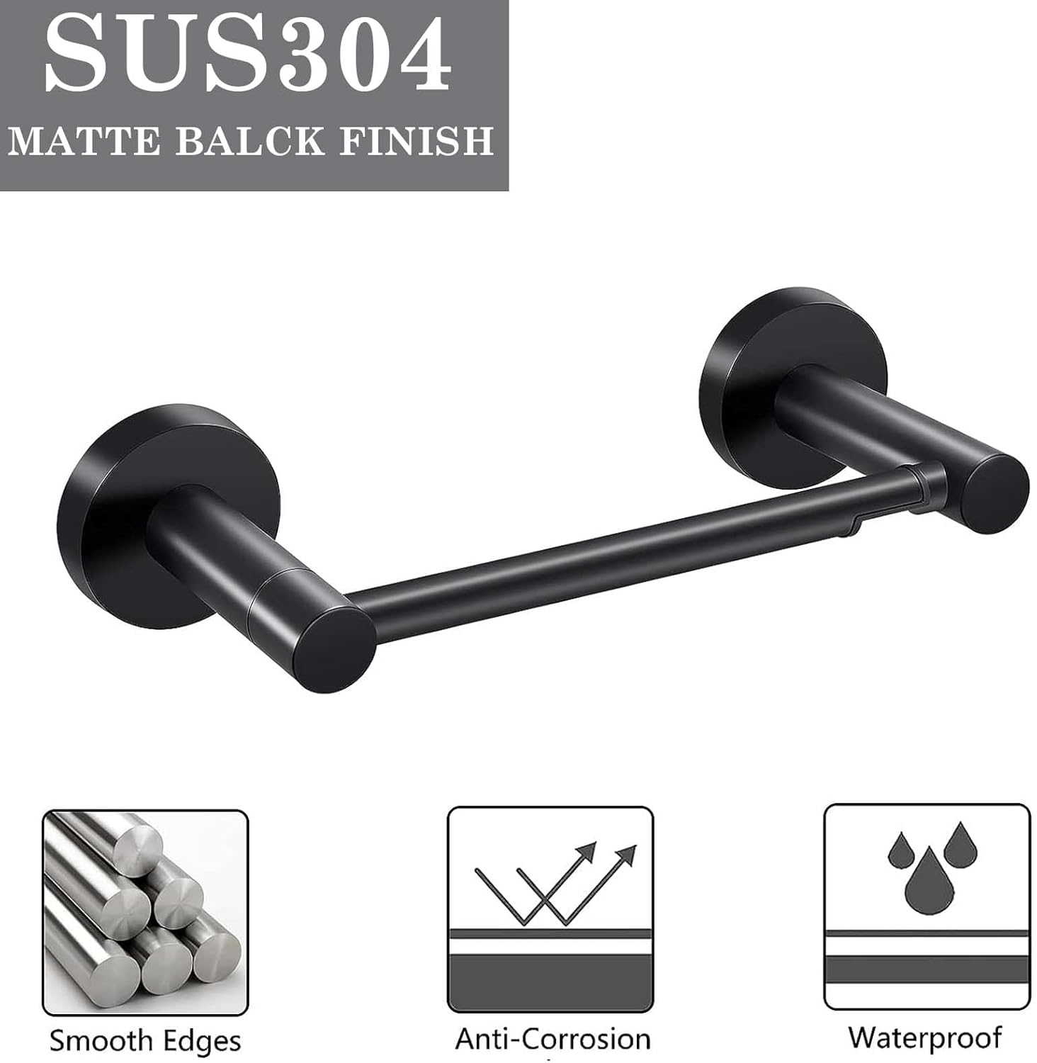 Matte Black Towel Ring and Paper Holder Set