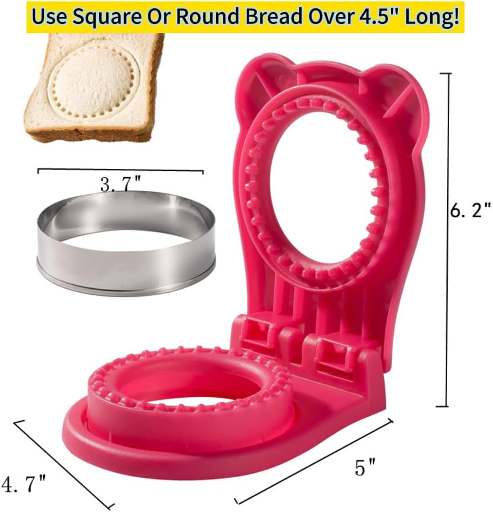CHICHAUS Uncrustable Sandwich Maker with 37 Inch Circle Cutter and Sealer Rose Red
