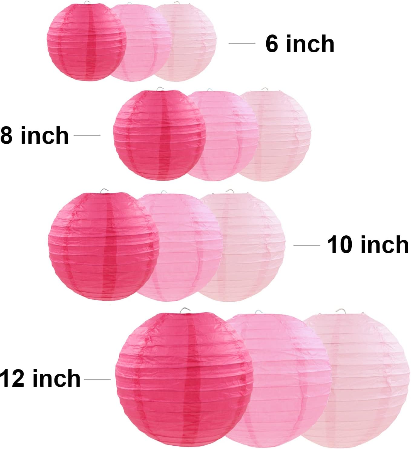PheiLa 12 Pcs Pink Party Paper Lanterns Decorations