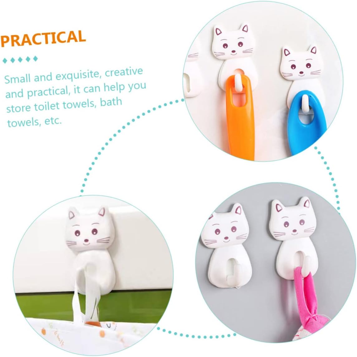 Amosfun 9PCS Adorable Cat Shaped Wall Hooks for Bathroom Storage