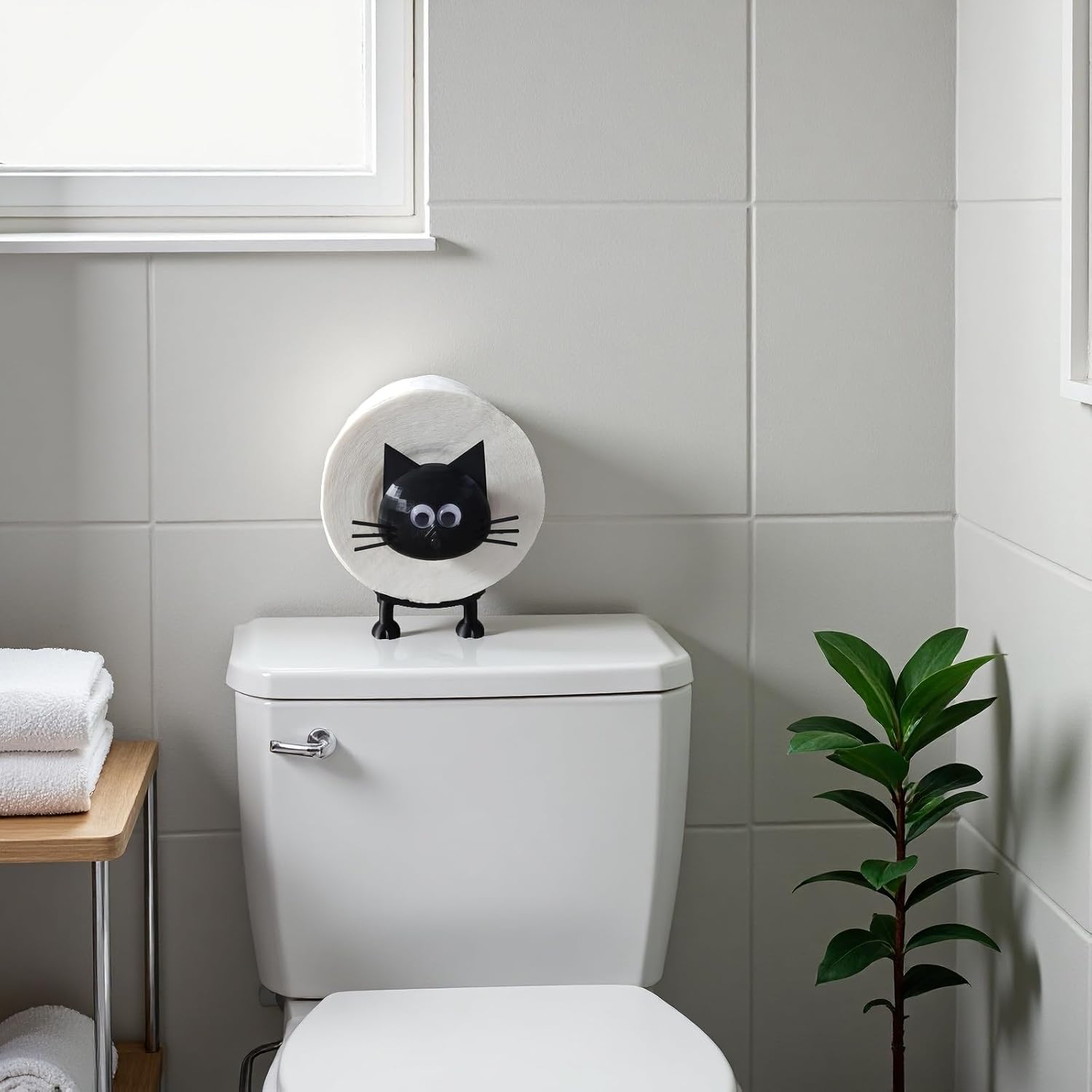 Cute Black Cat Toilet Paper Holder - 4D Printed Decor
