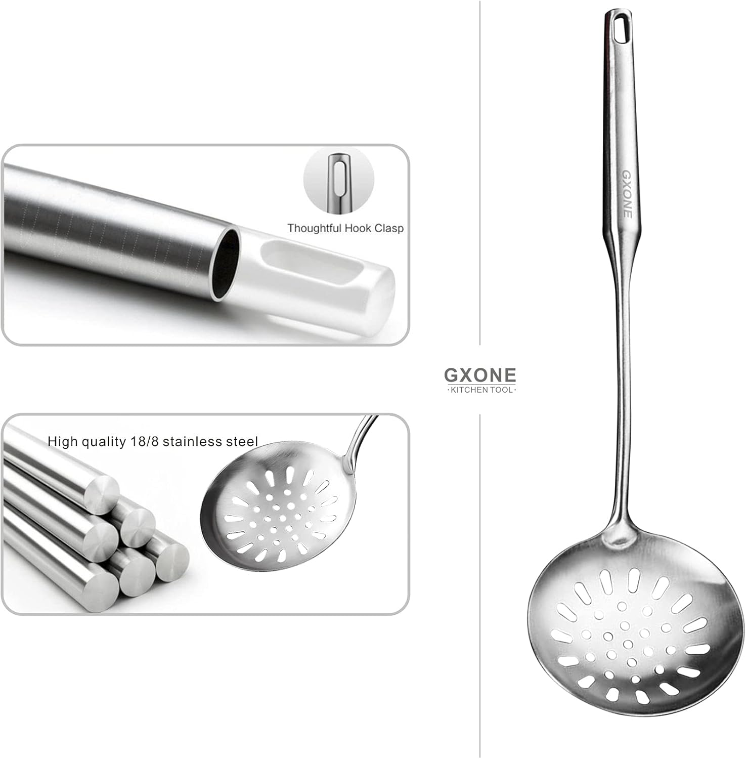 GXONE 304 Stainless Steel Skimmer Slotted Spoon with Hollow Handle 151Inch