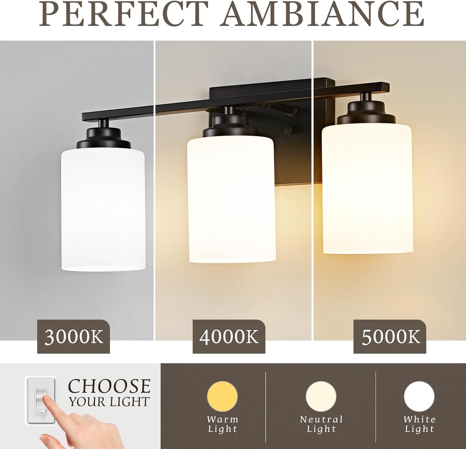 Osimir Black 3-Light Vanity Wall Sconce with Milky Glass