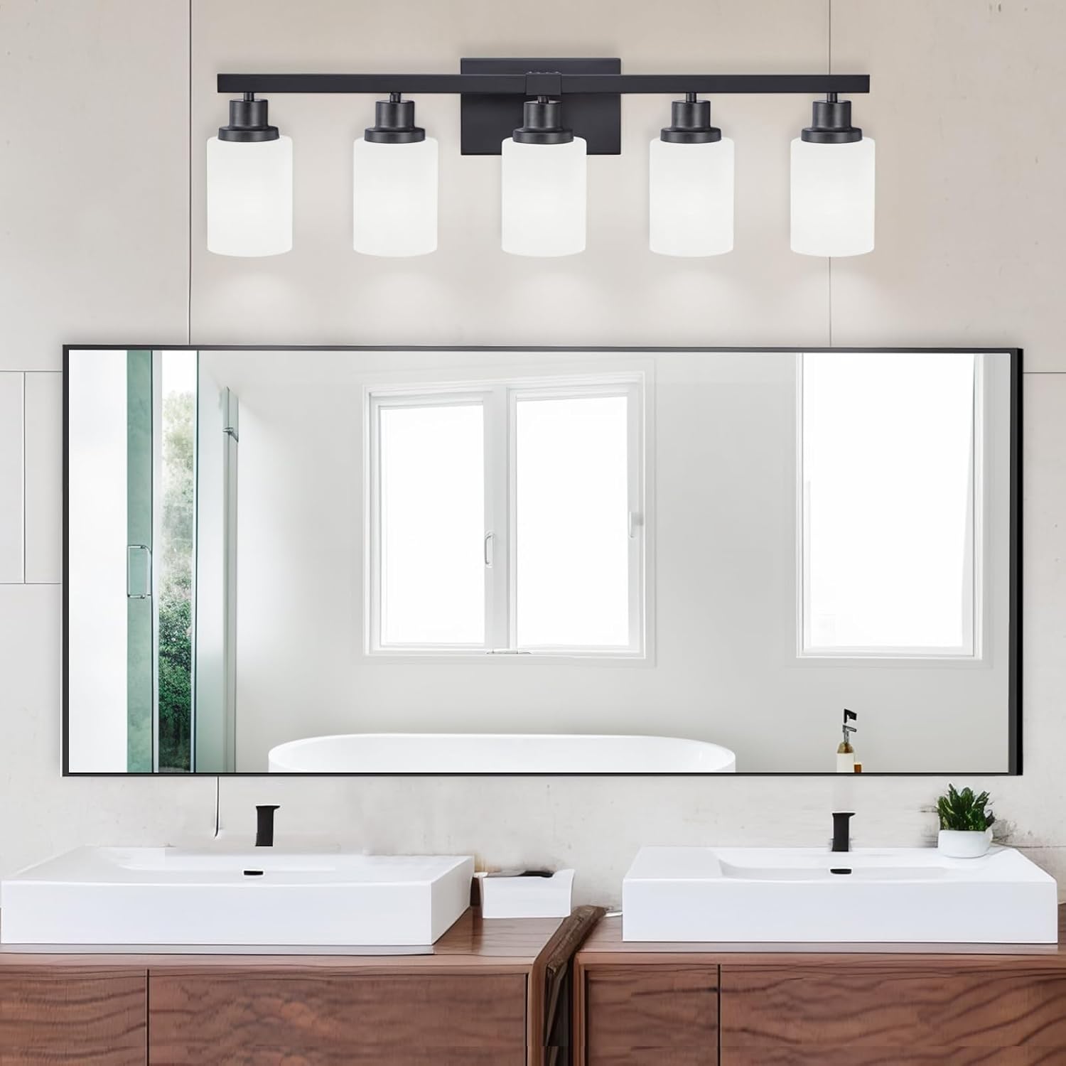 DIKAIDA 5-Light Matte Black Vanity Light Over Mirror
