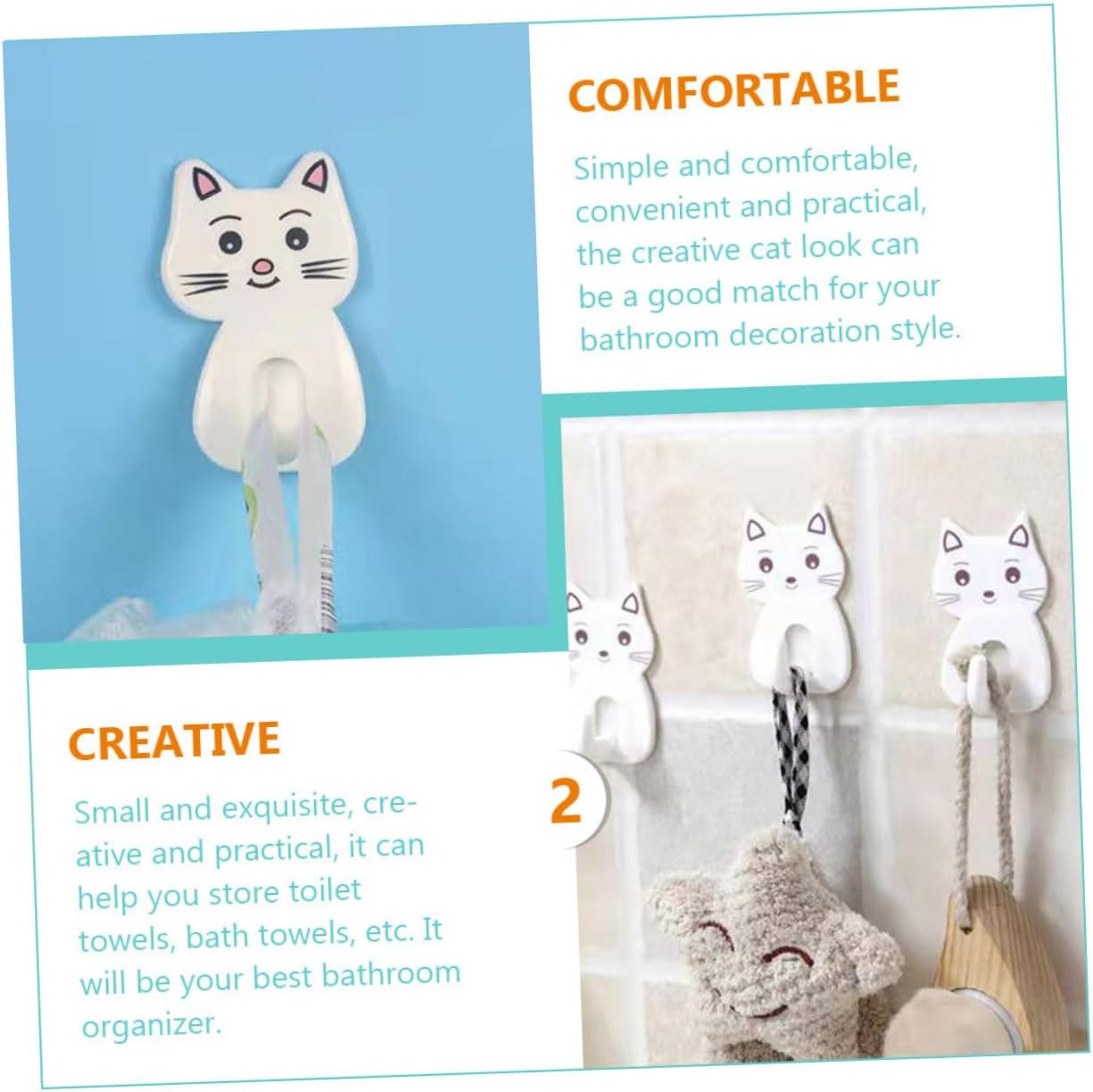 DECHOUS 9pcs Adorable Cat Wall Hooks for Bathroom