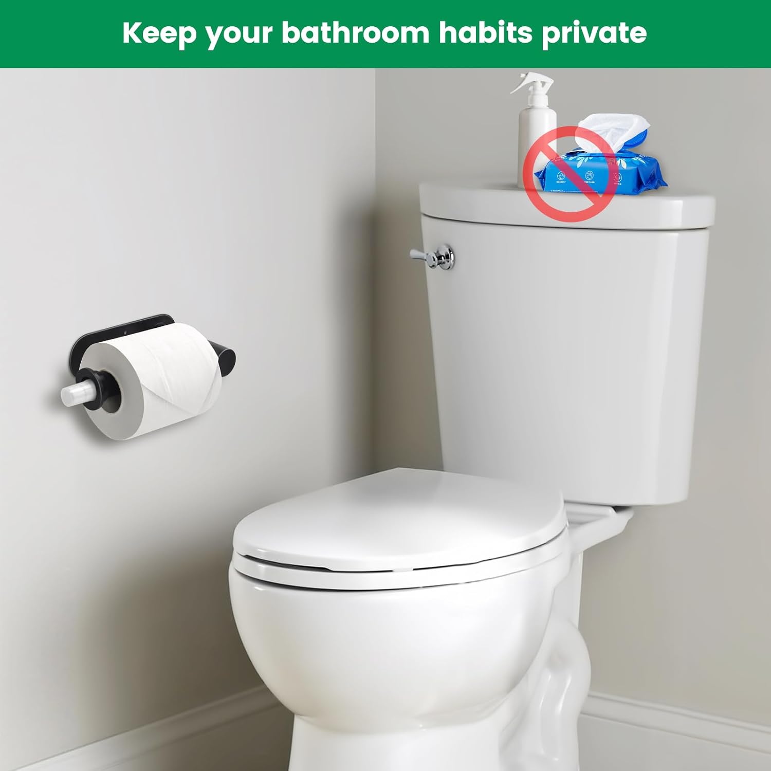 Wall Toilet Paper Holder with Hidden Spray Bottle - Black 1