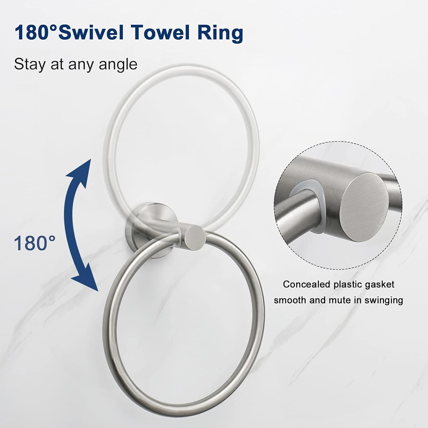 NearMoon 3-Piece Bathroom Hardware Set - Brushed Nickel Towel Ring Hooks