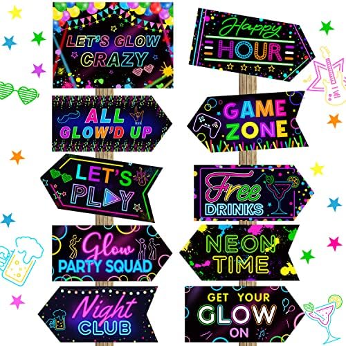 Gueevin 20 Pcs Glow in The Dark Party Decor Signs