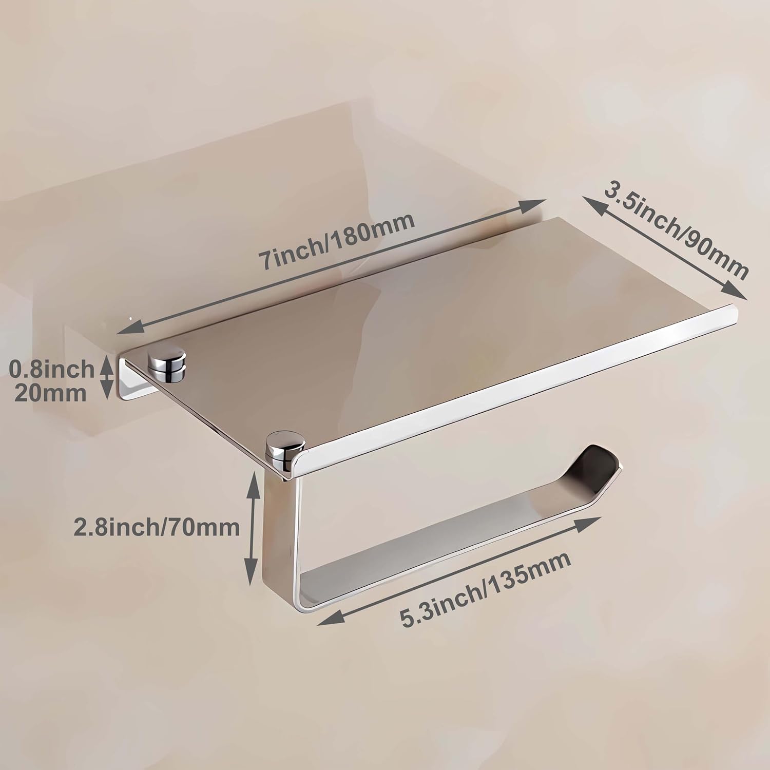 BREVELTION Wall Mounted Toilet Paper Holder with Storage Shelf 7x35inch 1