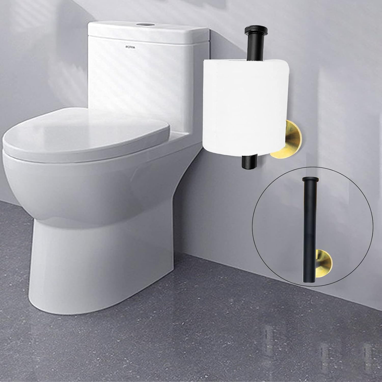 Cilee Black and Gold Toilet Paper Holder with Bracket