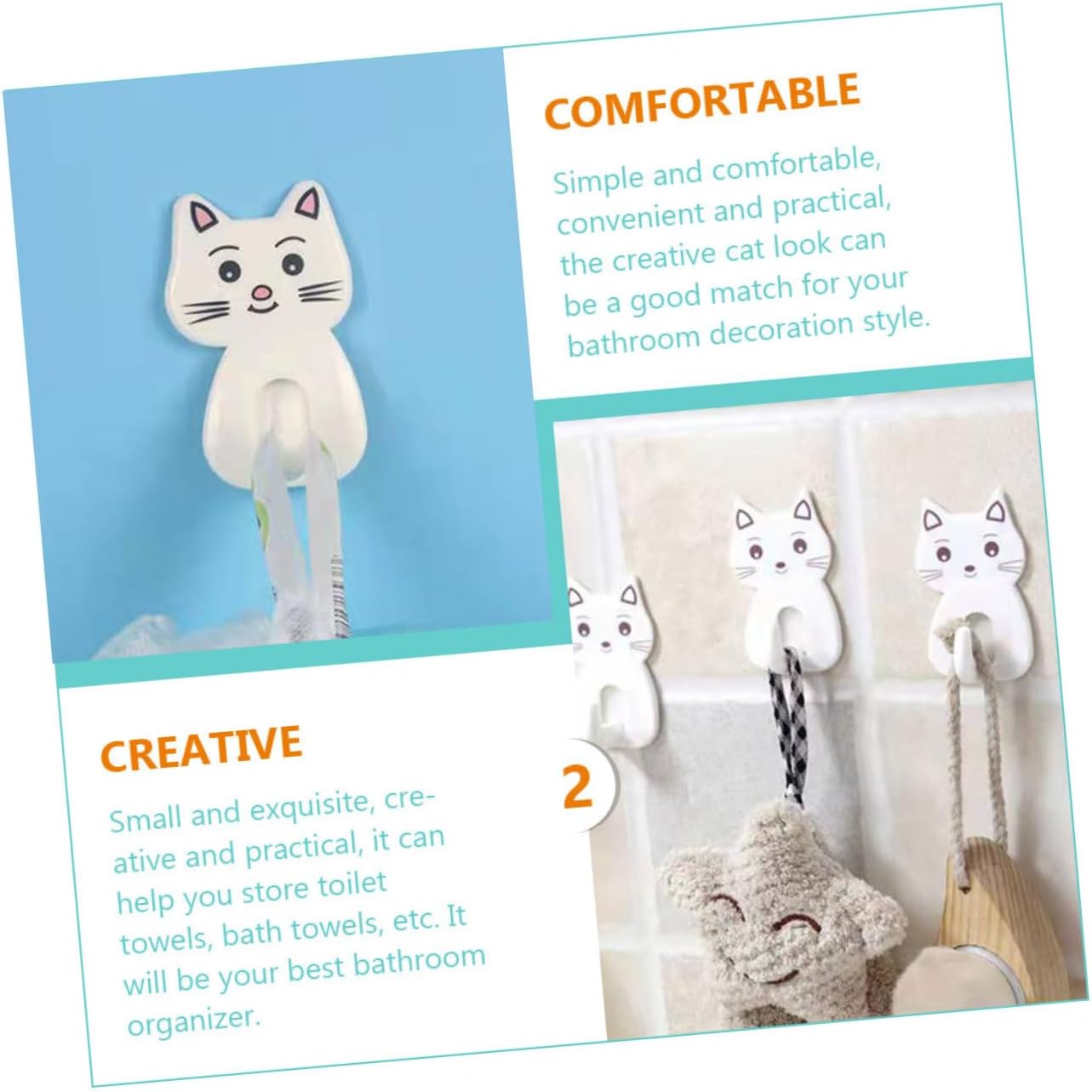 Amosfun 9PCS Adorable Cat Shaped Wall Hooks for Bathroom Storage