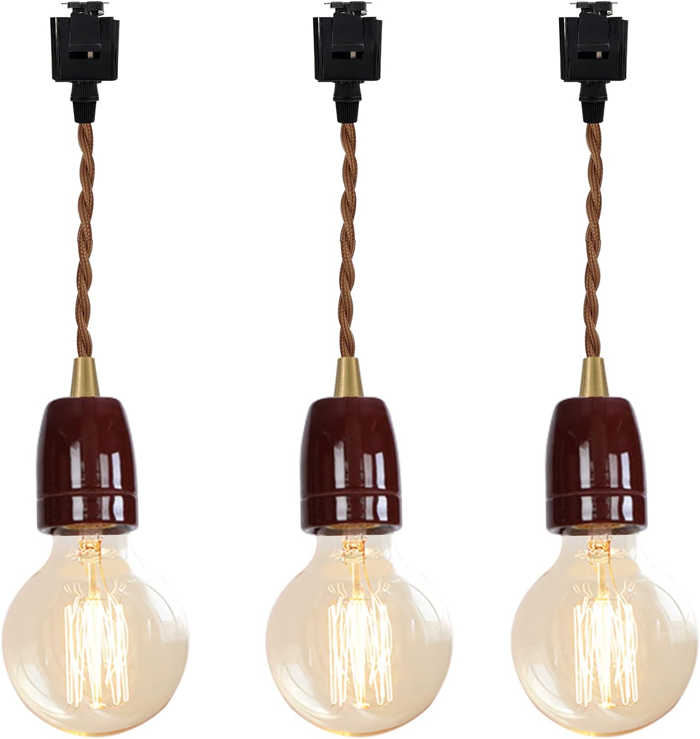 Brown Ceramic J Track Pendant Light Set of Three