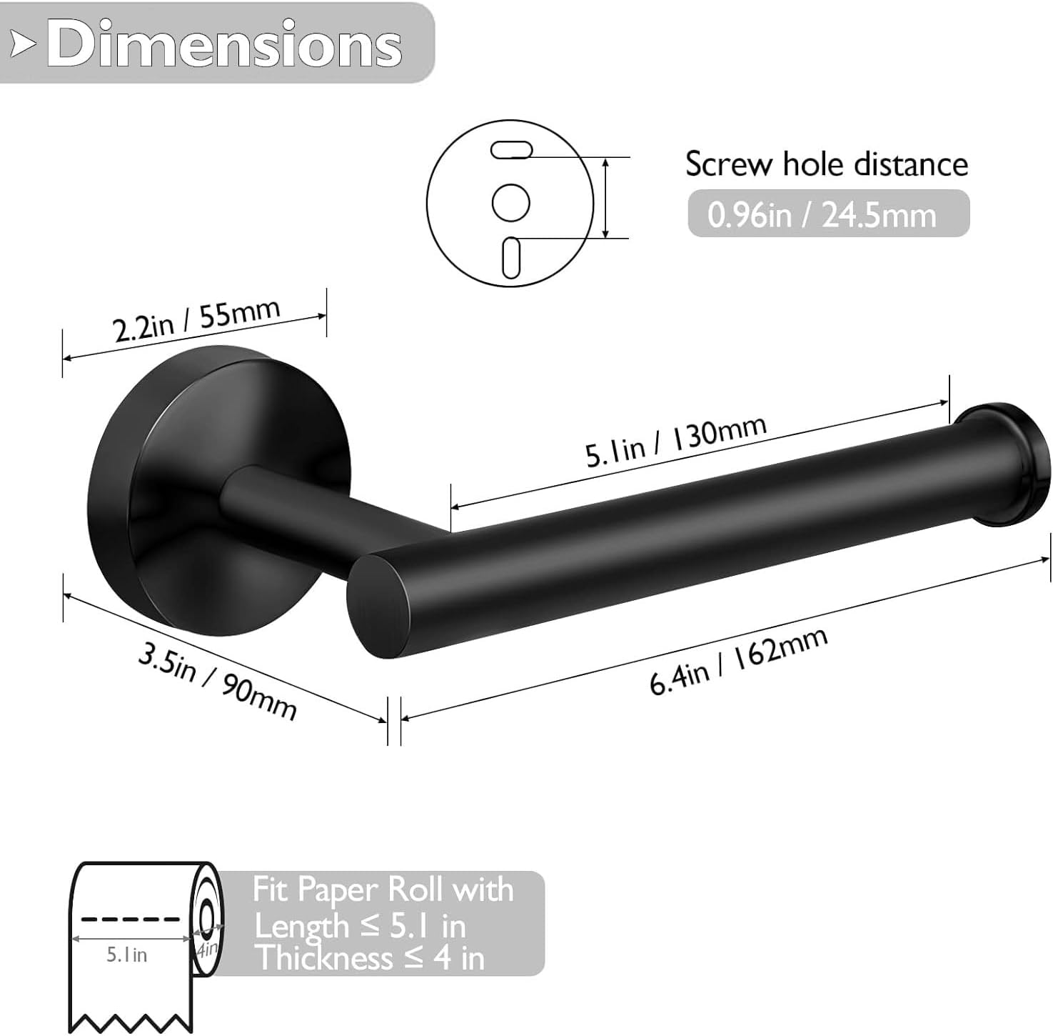 Matte Black Toilet Paper Holder Wall Mount Sturdy Stainless Steel