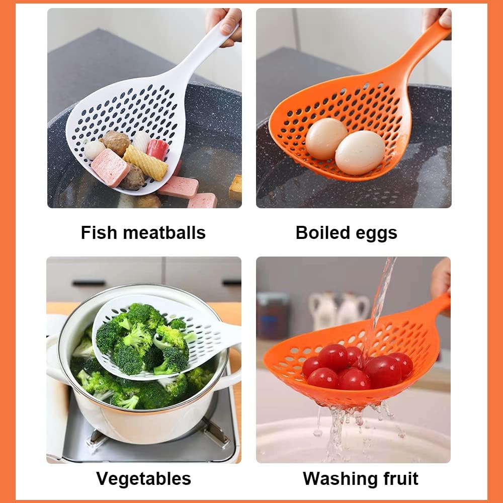 2 Pieces Plastic Skimmer Spoon with Handle White and Orange