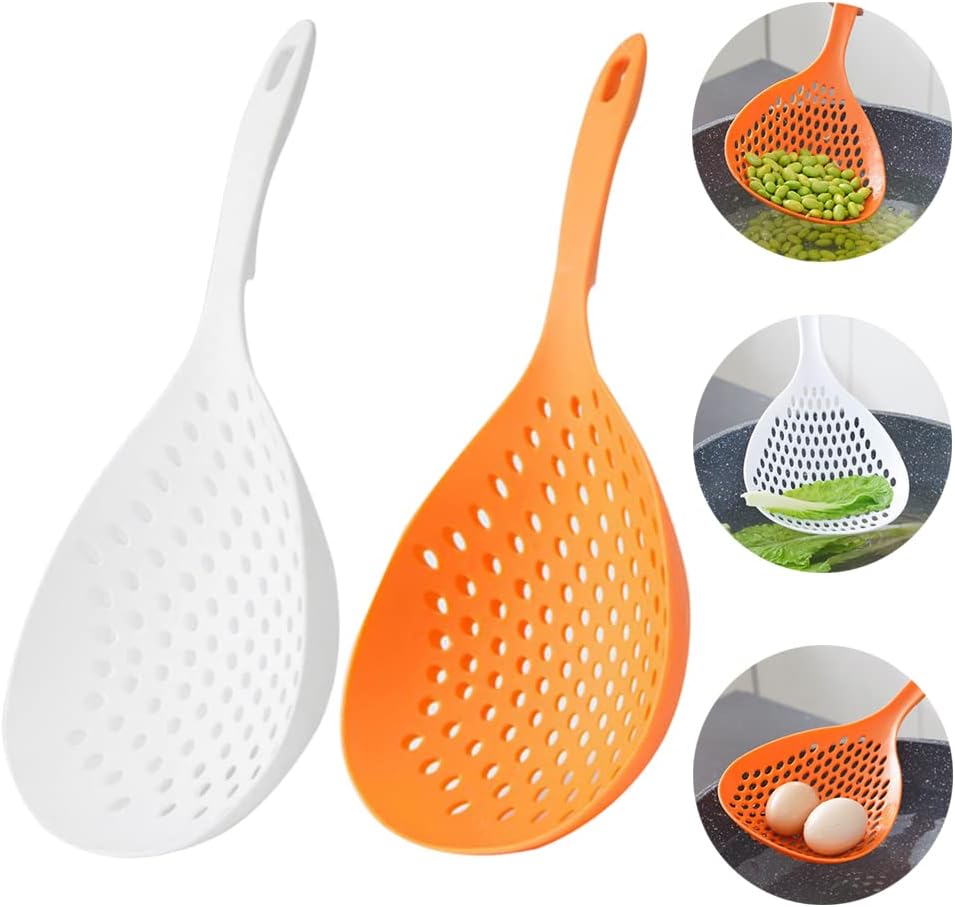 2 Pieces Plastic Skimmer Spoon with Handle White and Orange