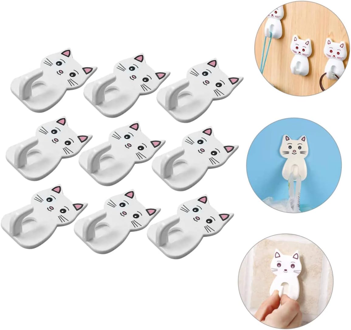 Amosfun 9PCS Adorable Cat Shaped Wall Hooks for Bathroom Storage