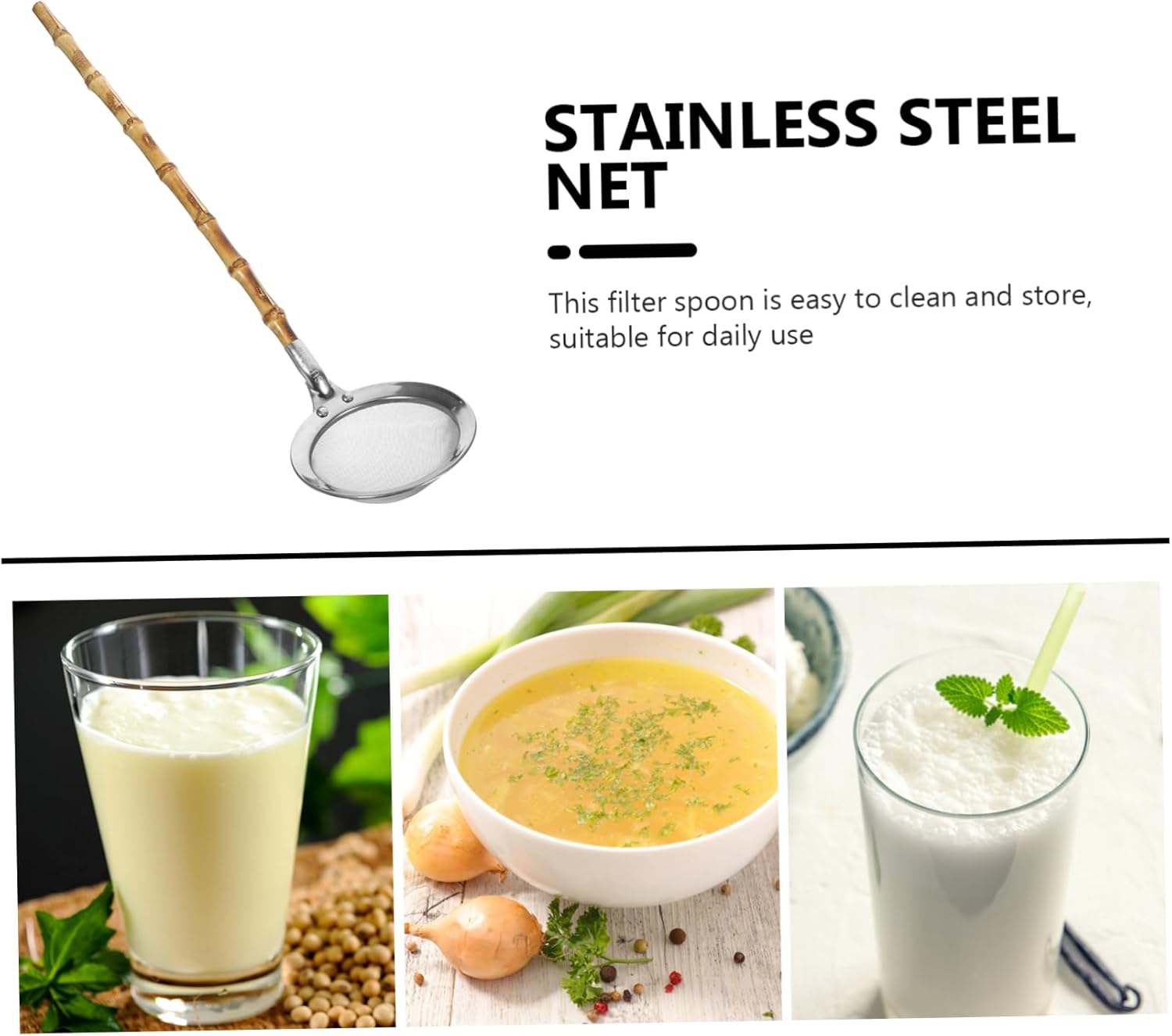 UTHCLO 304 Stainless Steel Colander Skimmer Ladle with Handle 1