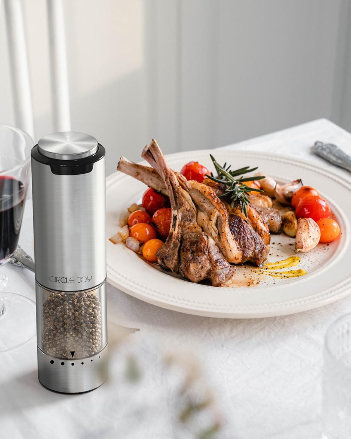 CIRCLE JOY Electric Salt Pepper Grinder Set with Rechargeable Base