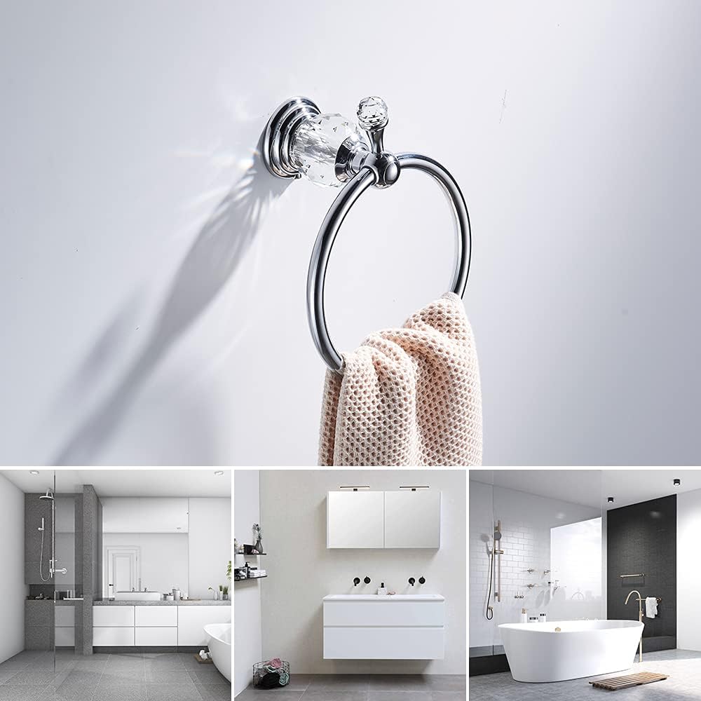 WOLIBEER Chrome Towel Ring with Crystal Balls
