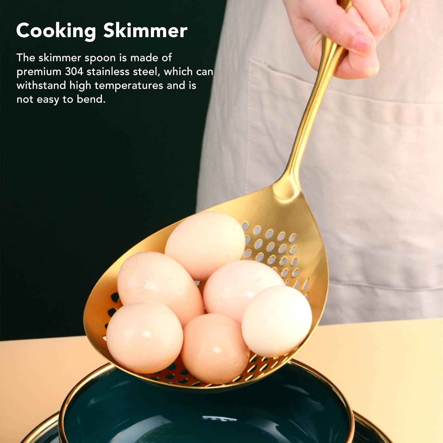 Cryfokt Gold Skimmer Ladle with Long Handle