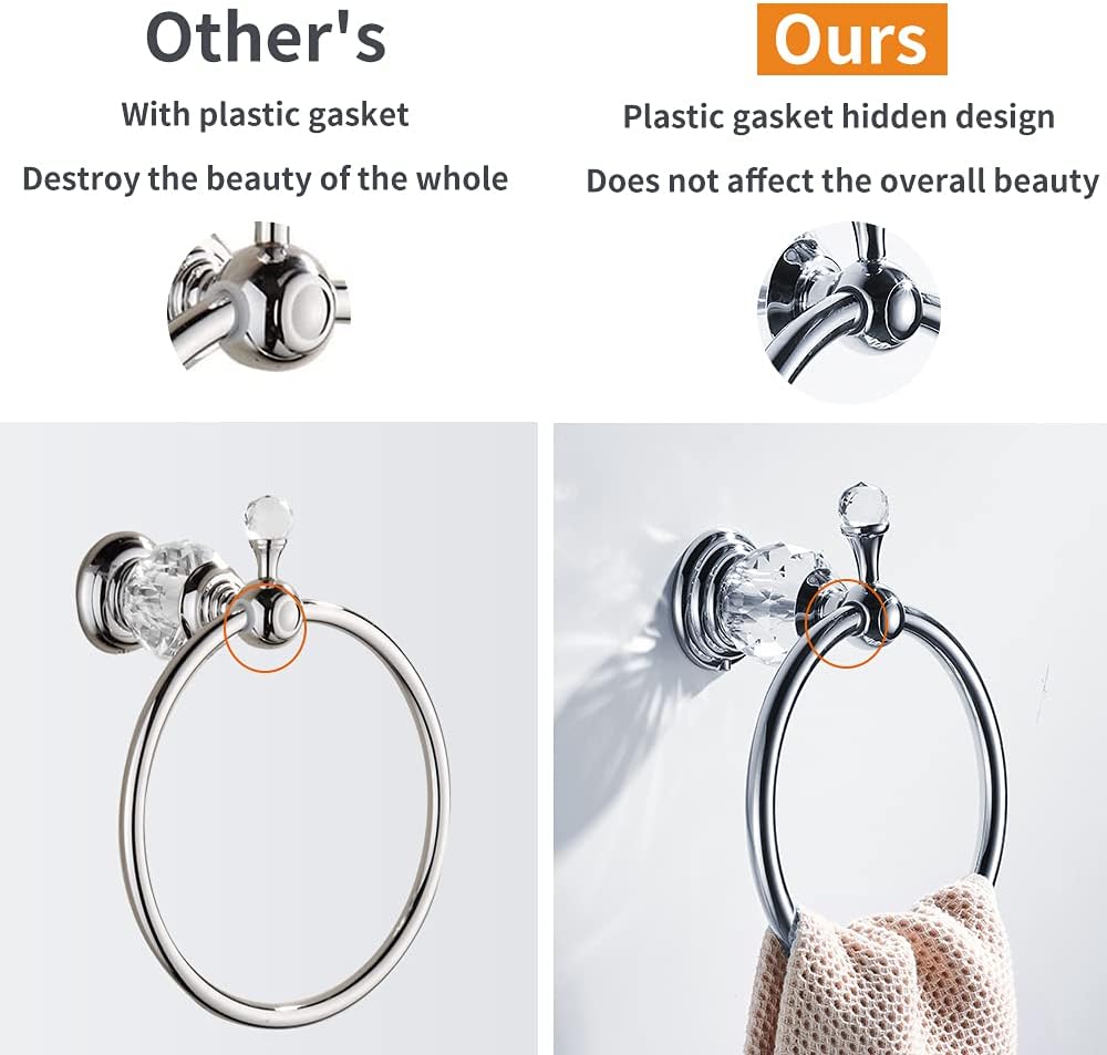 WOLIBEER Chrome Towel Ring with Crystal Balls