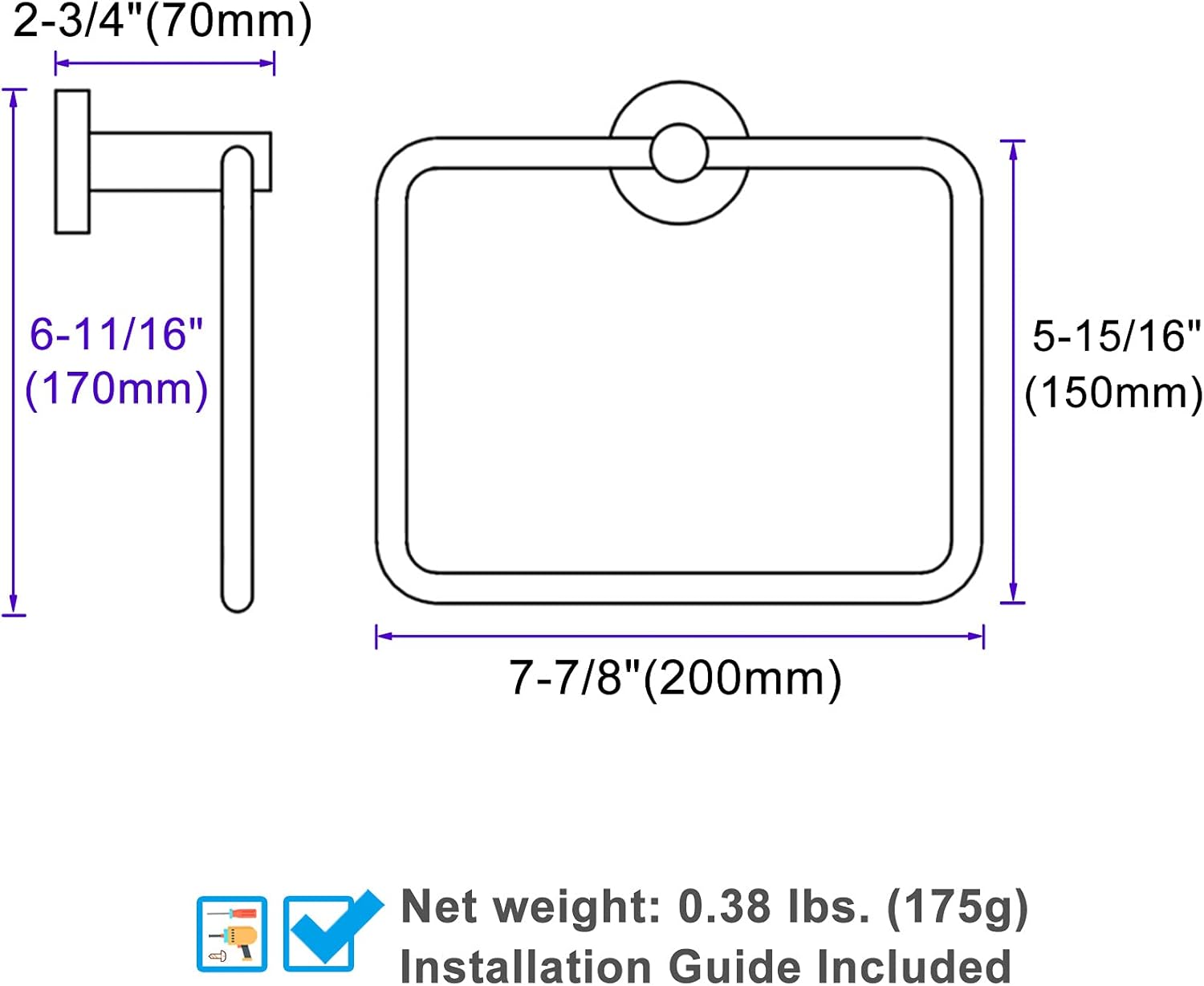Angle Simple Swivel Towel Ring Chrome