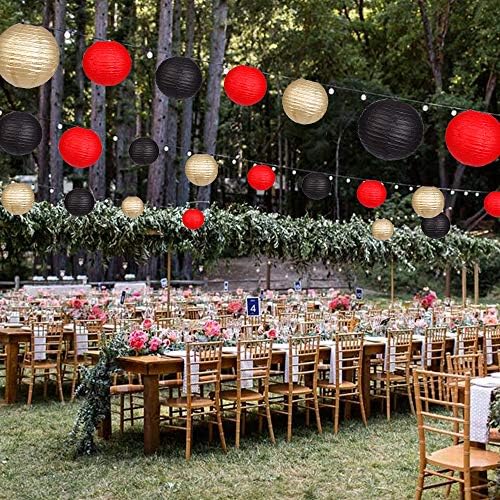 Zilue 15pcs Round Paper Lanterns Black Gold Red Party Decor