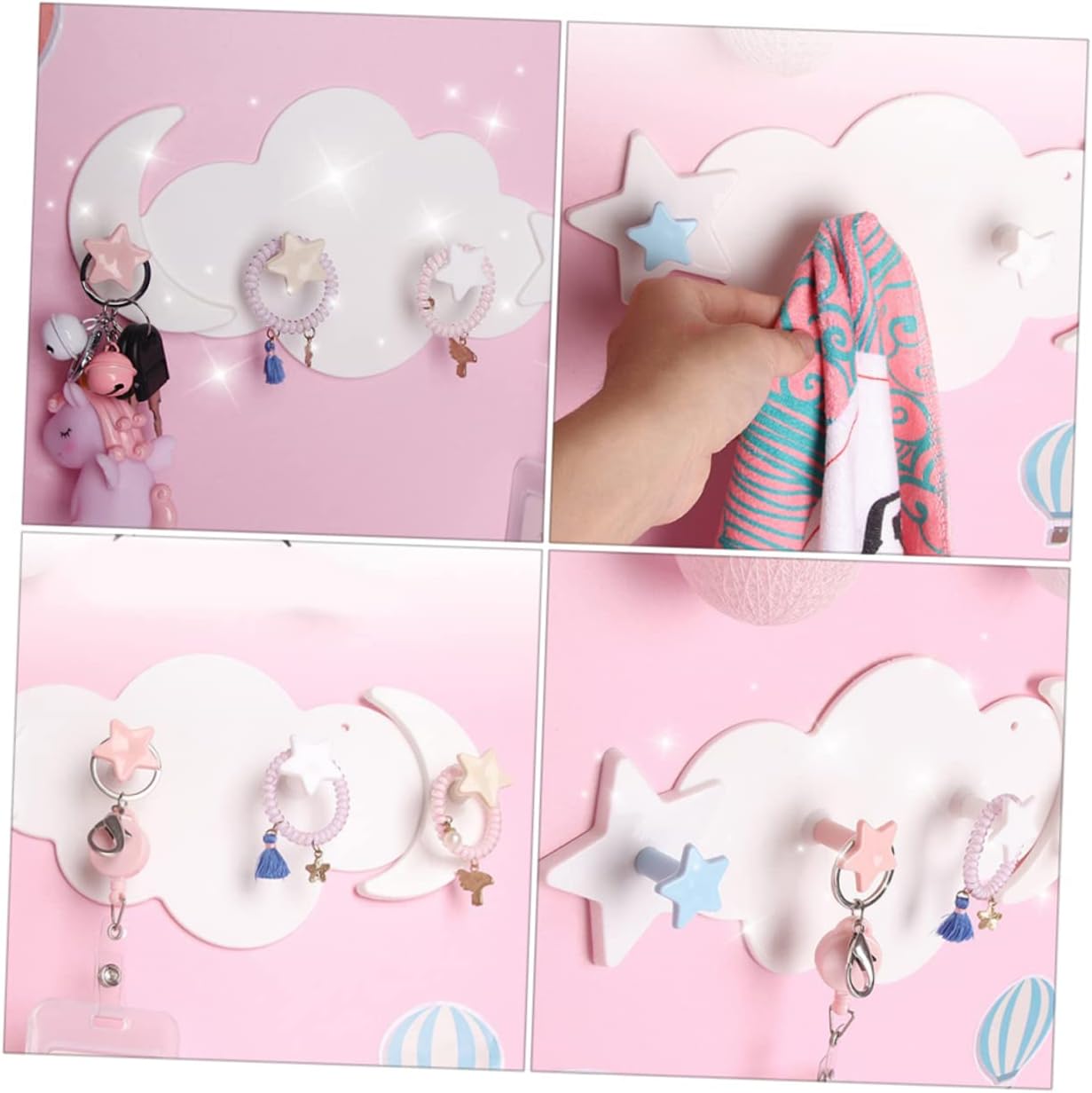 Healifty Adhesive Wall Hooks 2pcs Cloud Moon Star Design