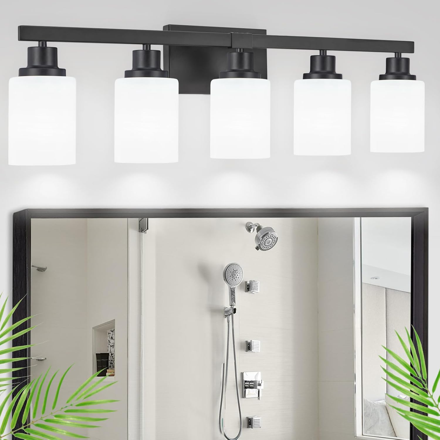 DIKAIDA 5-Light Matte Black Vanity Light Over Mirror