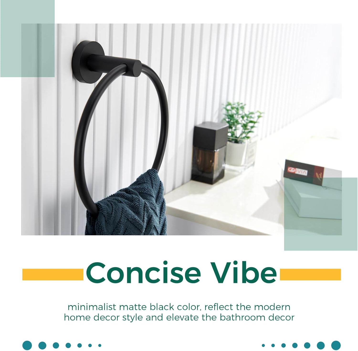 Aomasi Matte Black Towel Ring Durable Stainless Steel Swivel Bath Towel Holder
