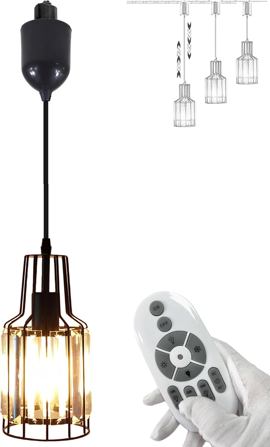 Adjustable Track Pendant Light with Crystal Shade and Smart Edison Bulbs