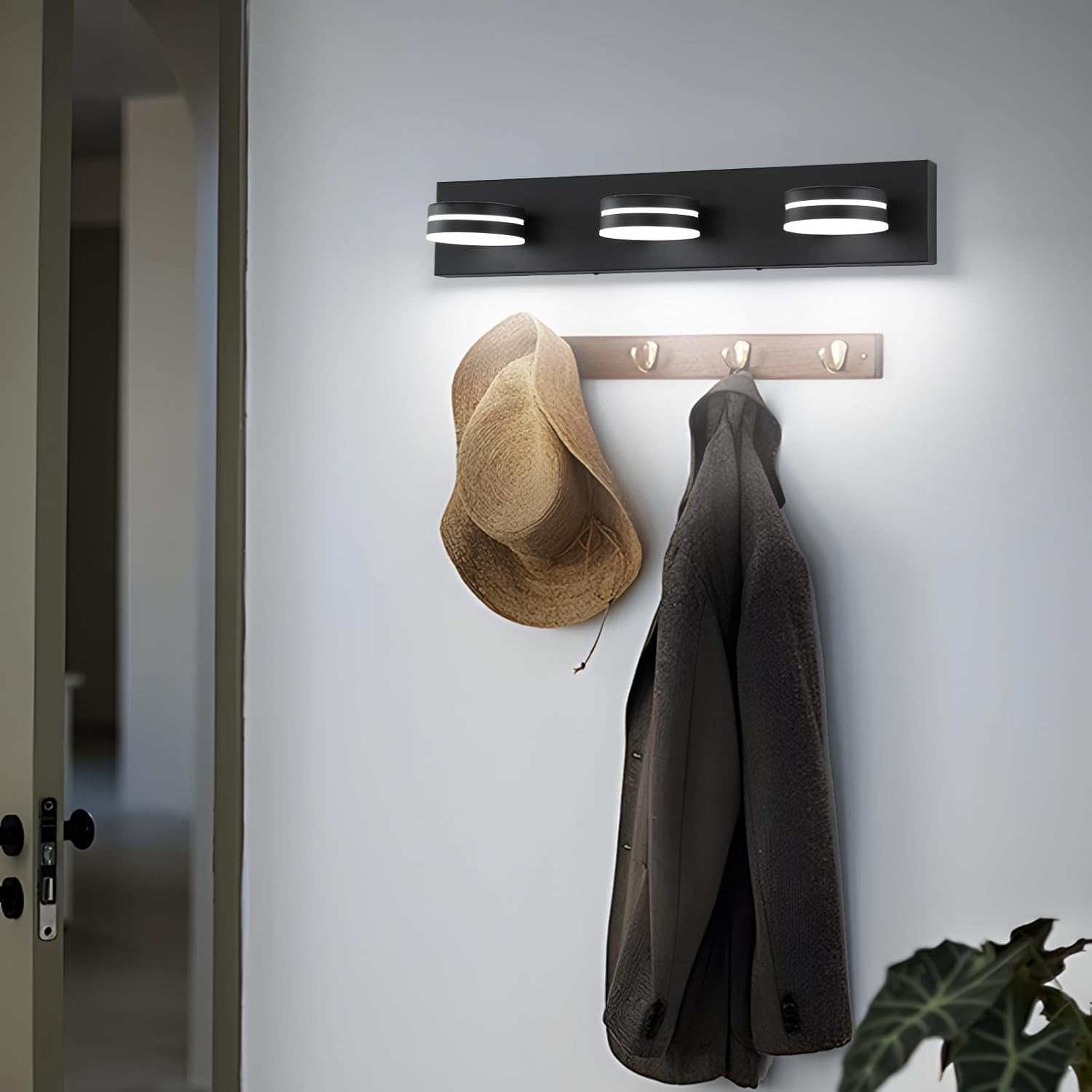 Bicrink 3-Light Matte Black Vanity Light Over Mirror