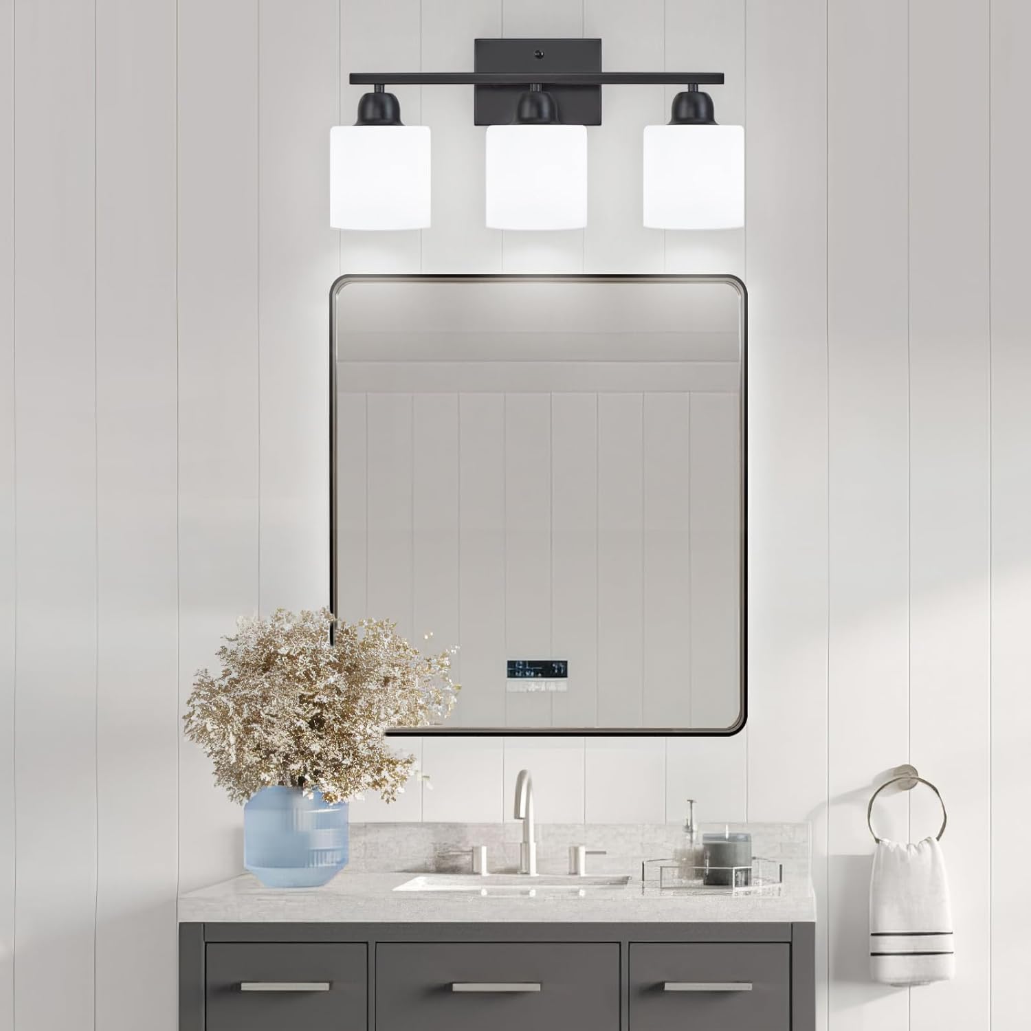 FAISHILAN 3-Light Black Vanity Light with Clear Glass Shades